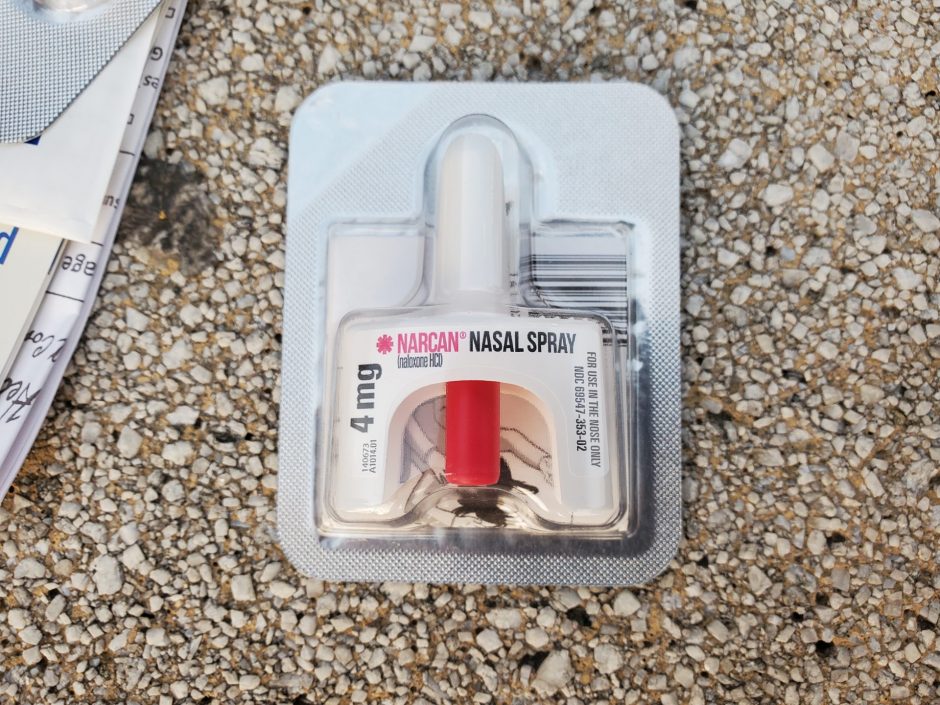 white Narcan device still in its wrapping