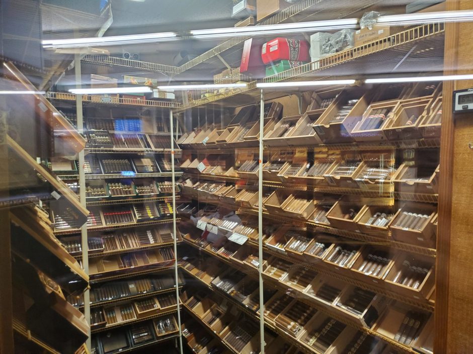 Walk-in humidor filled with cigars