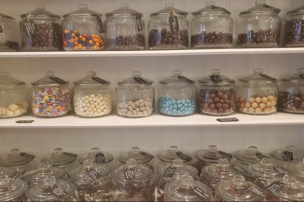 Rows of jars filled with different chocolates