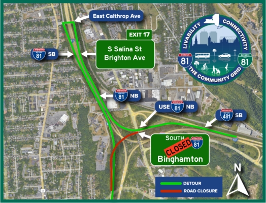 A map of the detours caused by the I-81 south closures that started on Monday.