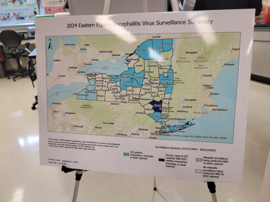 A chart showing where Eastern Equine Encephalitis was found in New York State.