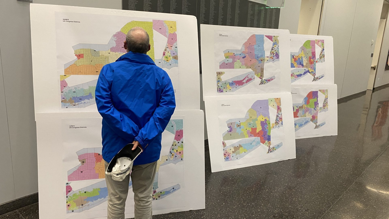 The two maps proposed by the New York Redistricting Commission, one by the Democratic half of the commission and the other by the Republican half.