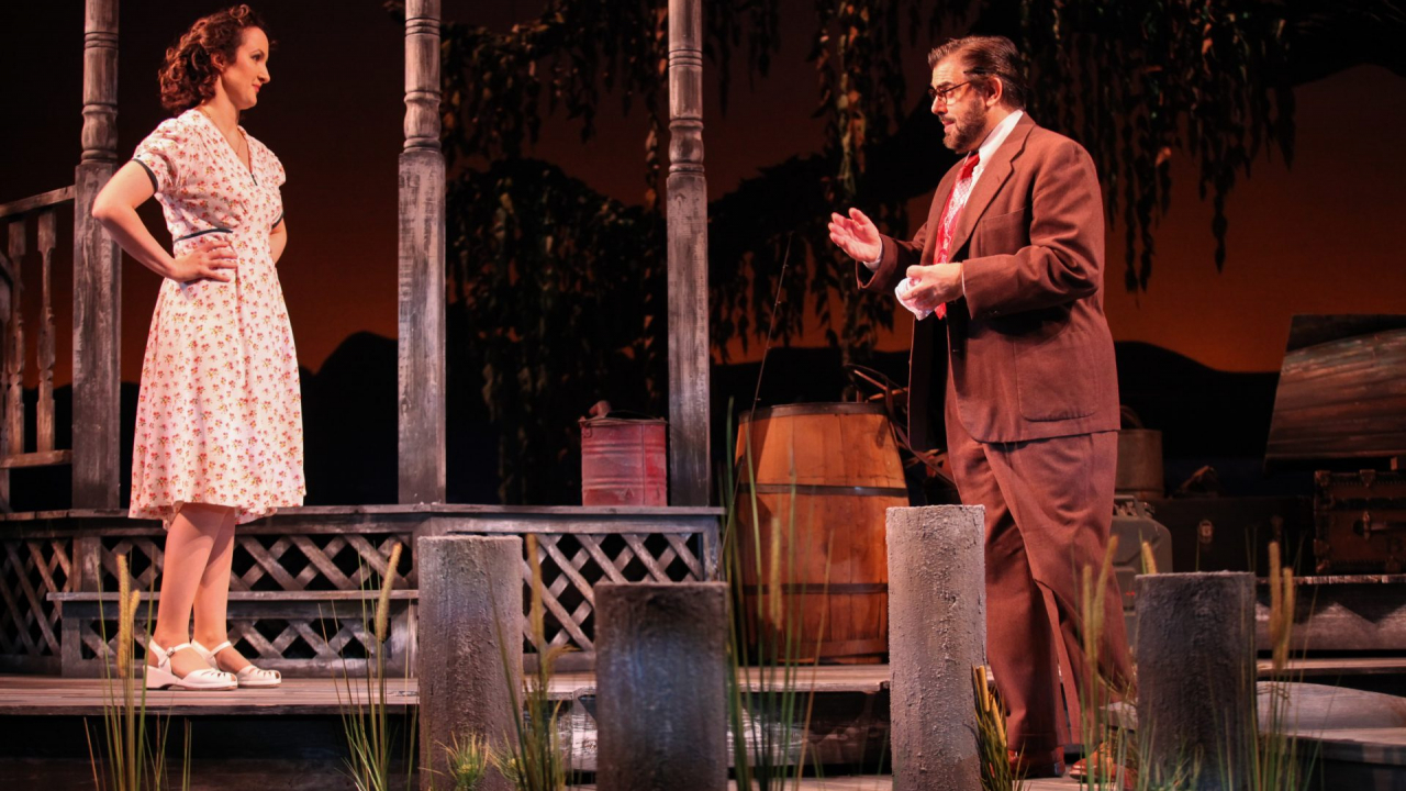 Jason O'Connel (right) and Kate Hamill (left) act in Syracuse Stage's Talley's Folley.