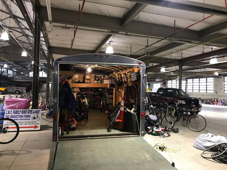 A trailer with tools to fix bikes