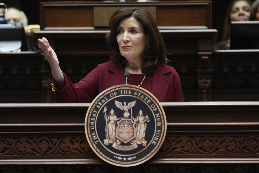 Kathy Hochul Standing at the podium for State of the State