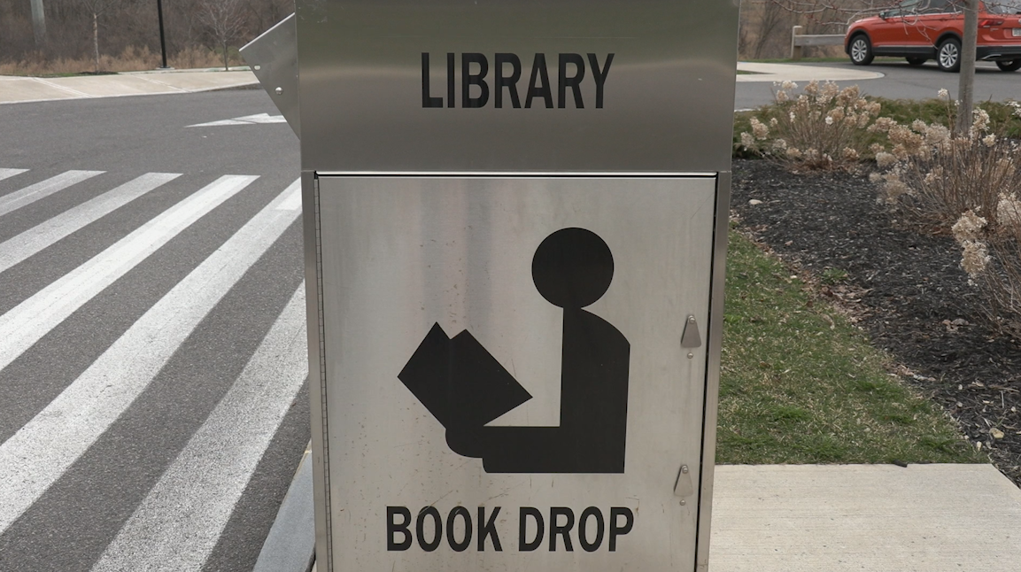A library drop box at the Jamesville-Dewitt Library