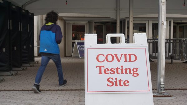 COVID testing sign outside the Carrier Dome
