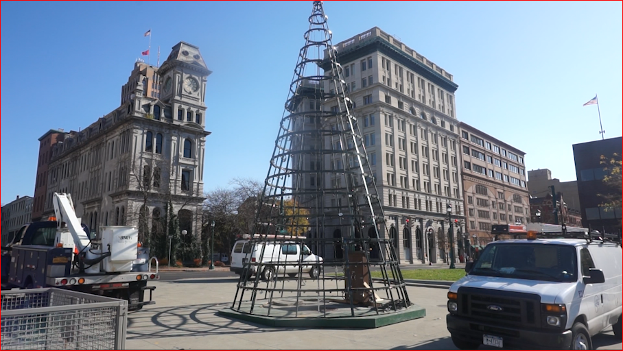 The Christmas tree in Clinton Square.