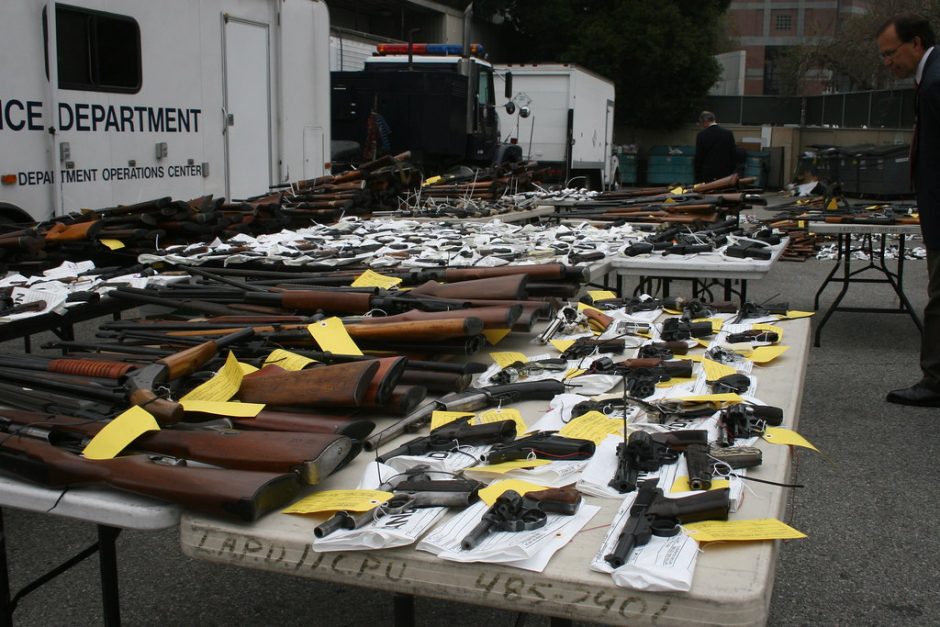 Guns laid out after a buyback program.