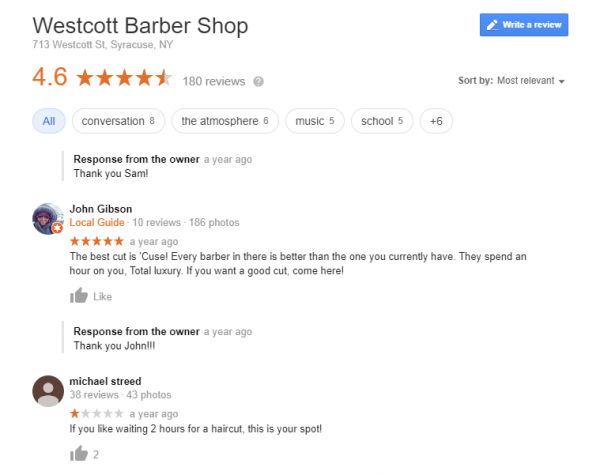 Google Review on Westcott Barber