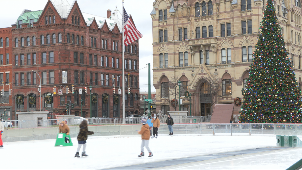 Skaters Skating on Clinton Square Ice Rink