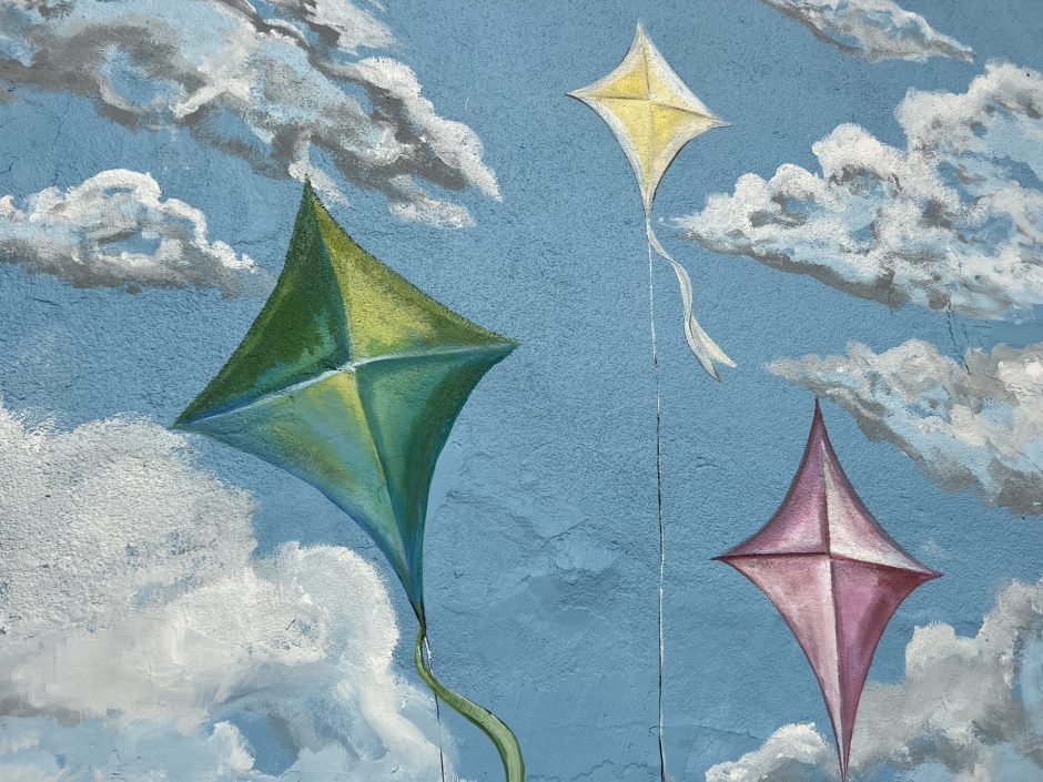 Kites and clouds mural at Armory Millspond Landing