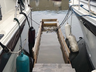 A dock in between two boats.