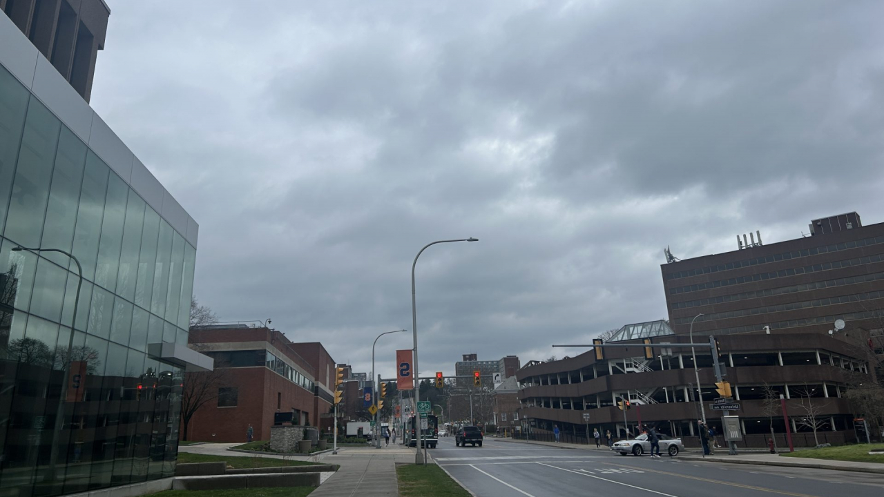 A shot of the cloudy skies that indicate rain is coming to Syracuse, NY.