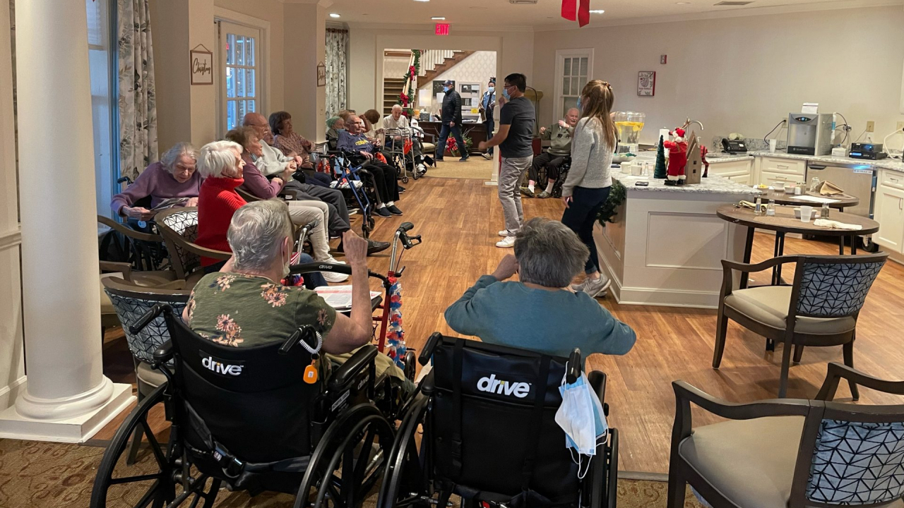 Sunrise of Old Tappan residents participating in a group exercise activity.