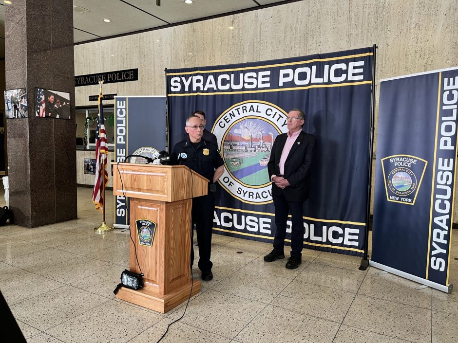 (Syracuse Police Chief Joe Cecile, Onondaga County District Attorney Bill Fitzpatrick, and Syracuse Mayor Ben Walsh spoke at a press conference earlier on Tuesday)
