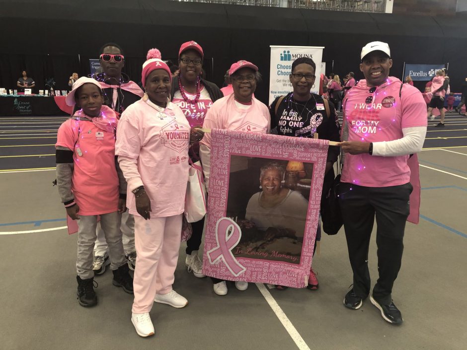 Two-time breast cancer survivor, Bobbie Davis-Jackson poses with her loved ones before the Making Strides of Syracuse Walk