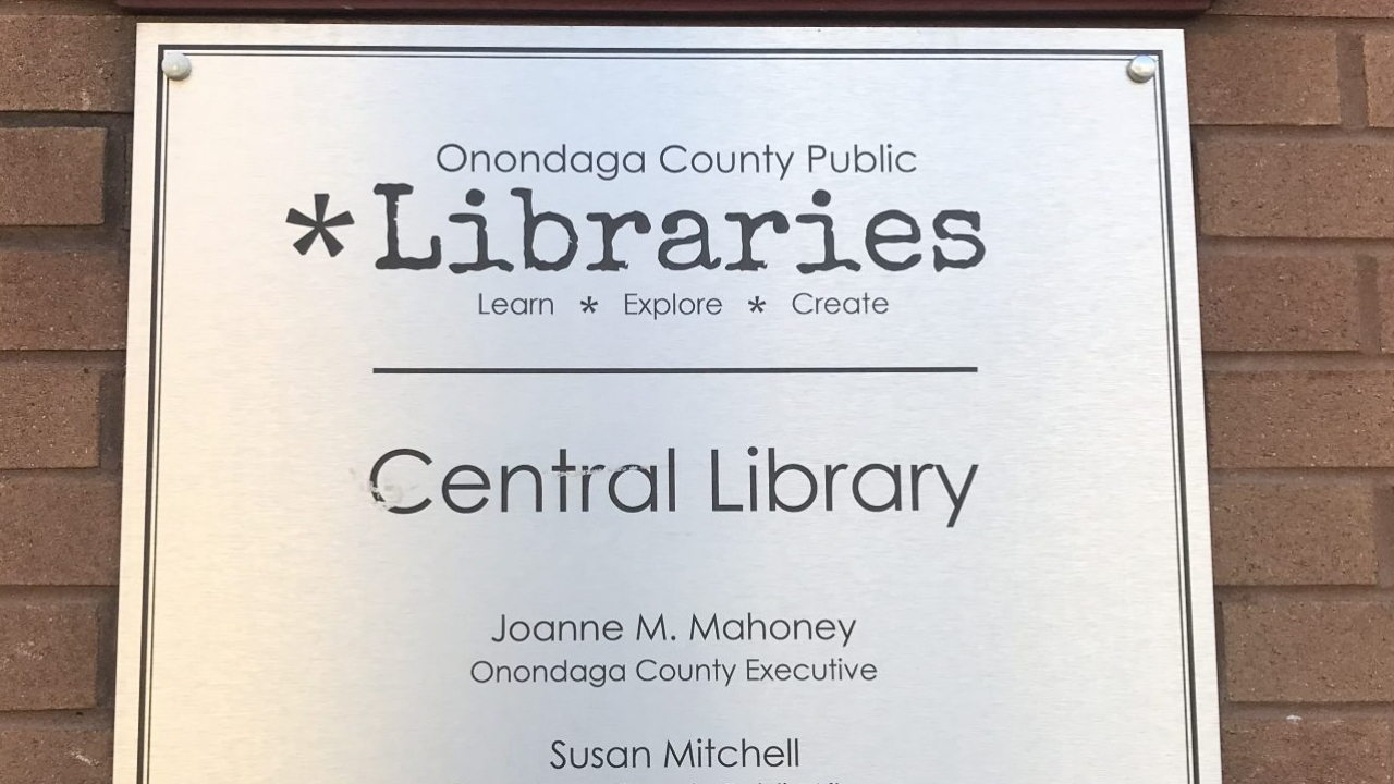 Sign to Central Library on Salina Street