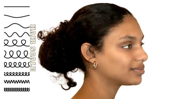 The hair texture scale with a side profile picture of Syracuse University student Bibiana Snyder.