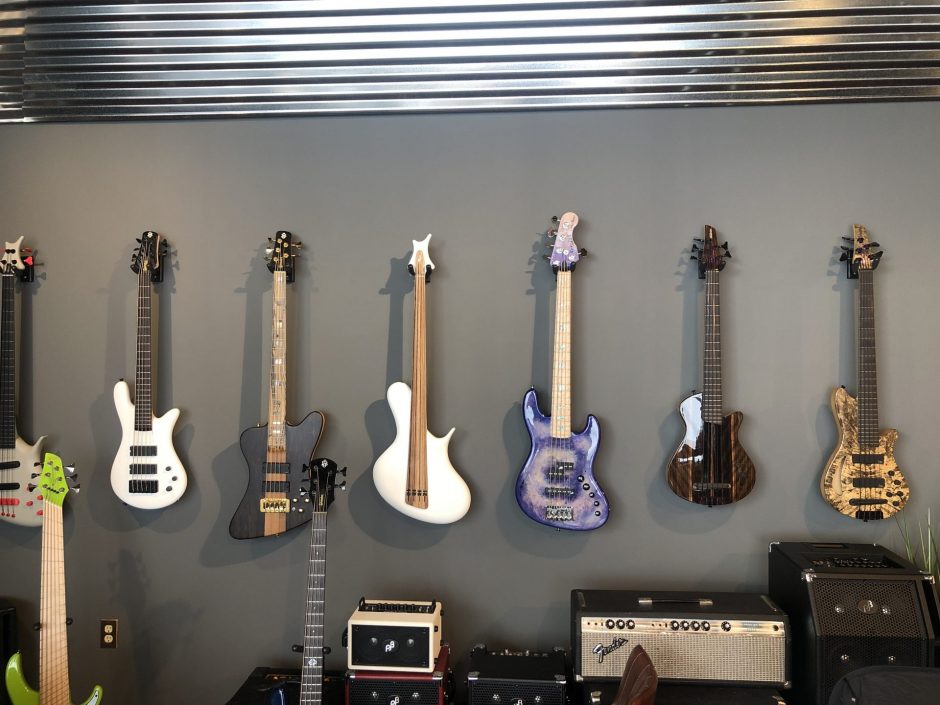 Guitars on display in Ish Guitars.
