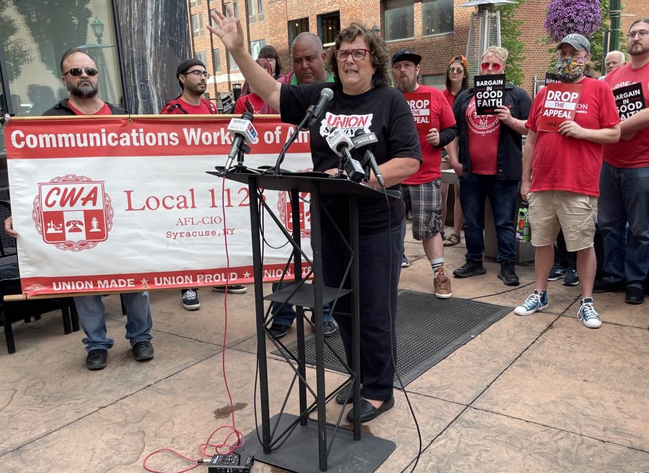 Central N.Y. Labor Federation President Anne-Marie Taliercio speaks on the challenges of forming the union at TCGplayer