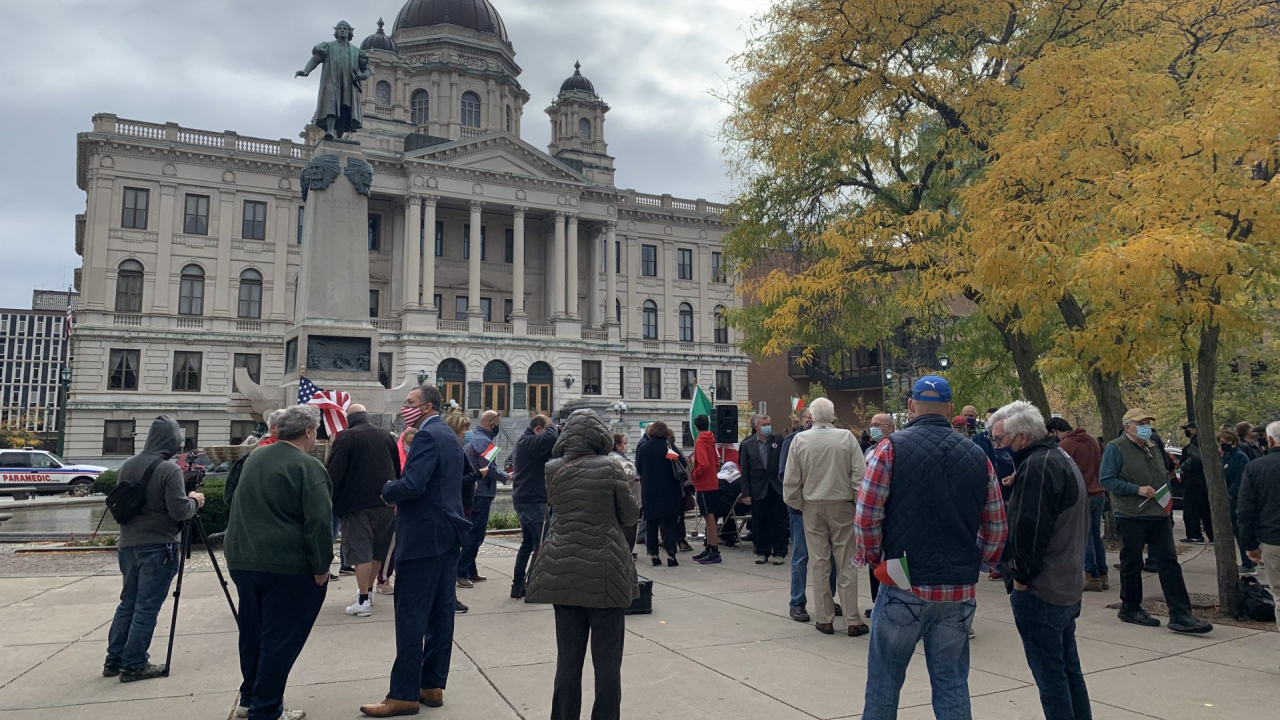 The annual wreath-laying ceremony took place on Monday, October 12th at the Columbus Circle in downtown Syracuse. Many Italian-Americans were upset with the Mayor's decision to take down the statue and move it to a private historical site.