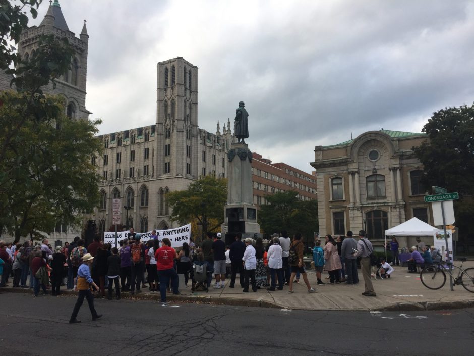 Demonstrators at Columbus Circle
