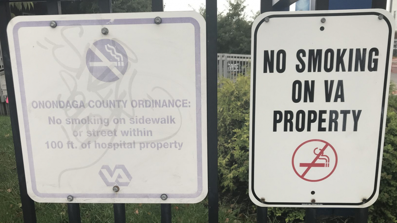 No smoking signs outside of Syracuse VA medical center