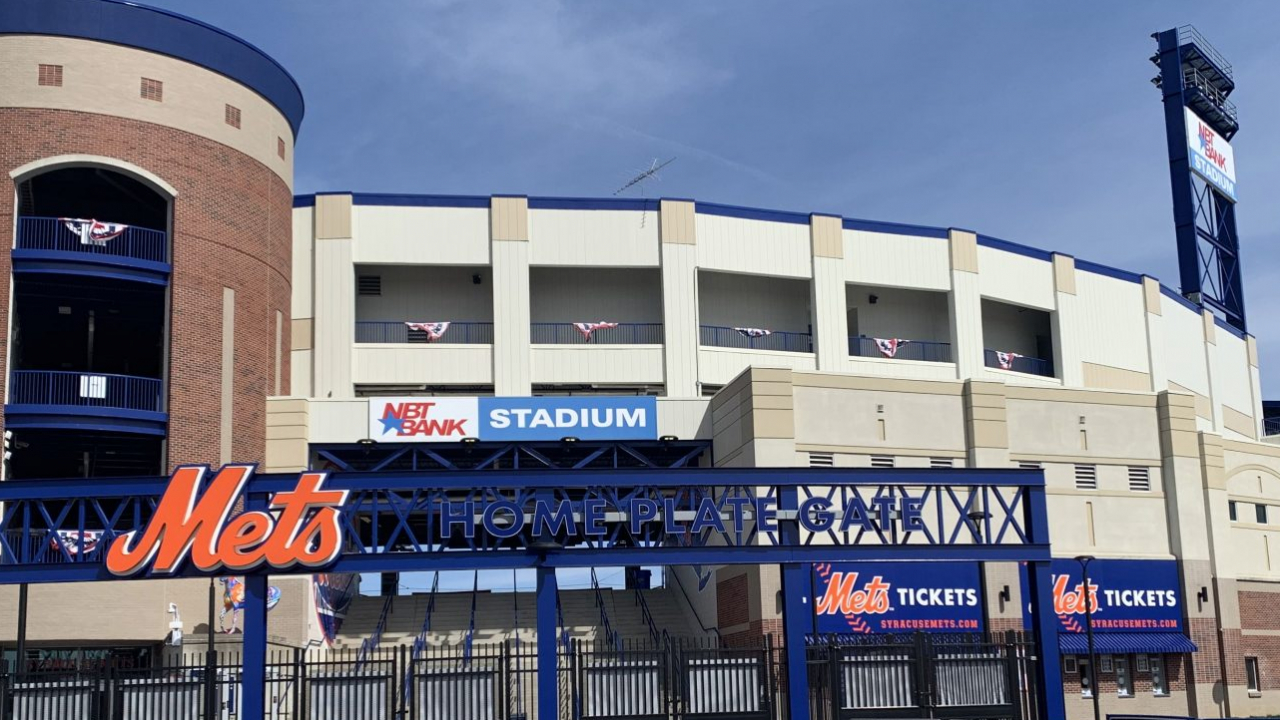 The outside of the Syracuse Mets park, NBT Bank Stadium.