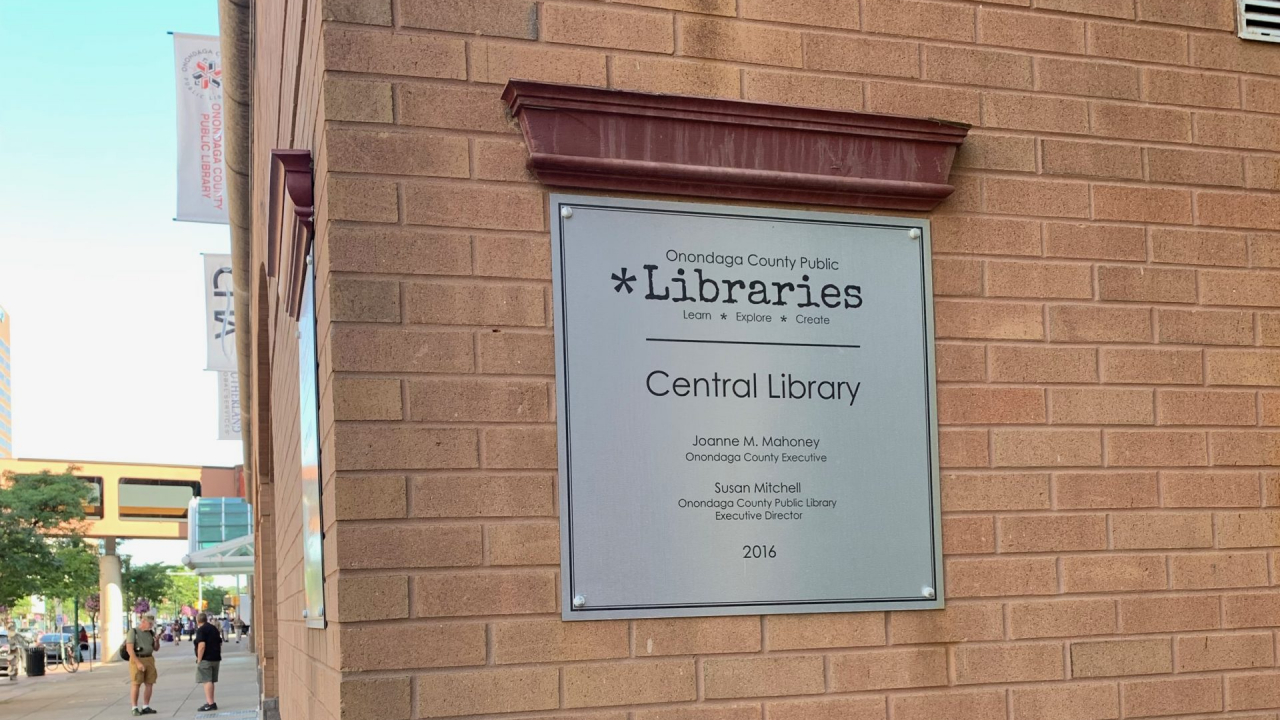 The sign to the Central Library on Salina Street