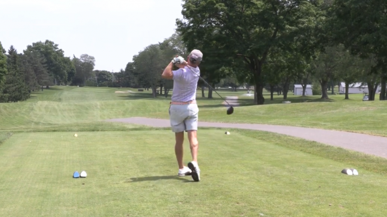 Thom McMahon hits a tee shot at Bellevue Country Club during the tournament