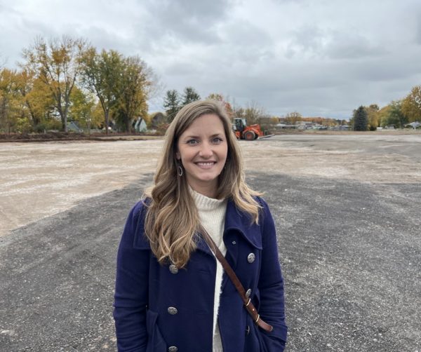 Photo of VIP Structures CEO Meg Tidd, in front of the J.W. Didado construction site.