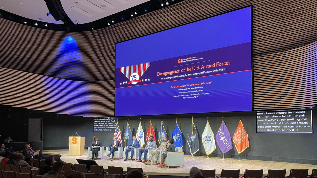 The K.G Tan Auditorium inside of the National Veteran Resource Center where the 75th Anniversary of the Desegregation of Armed Forces was held.