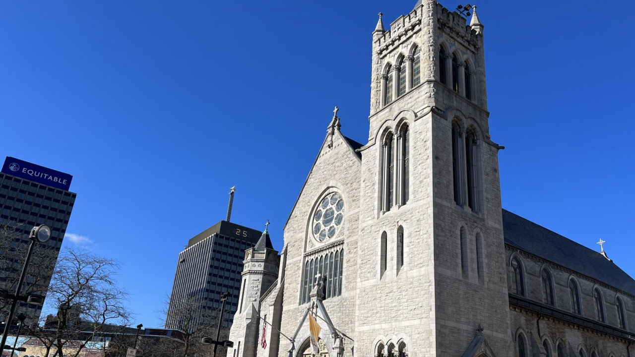 The exterior of the Cathedral of The Immaculate Conception in Downtown Syracuse.