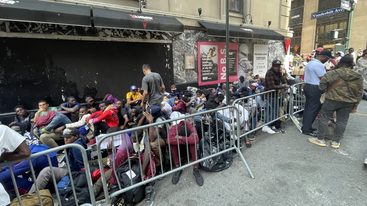 Asylum Seekers in NYC sleeping on the street outside of the Roosevelt Hotel