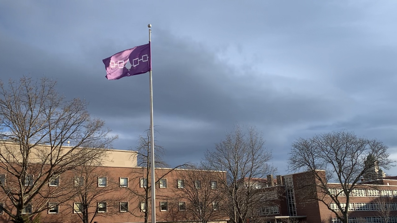 Syracuse University flies the Onondaga Nation's flag on the quad.