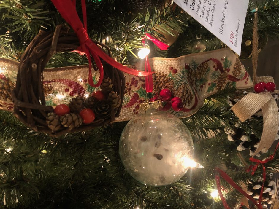 2 ornaments hanging on the tree