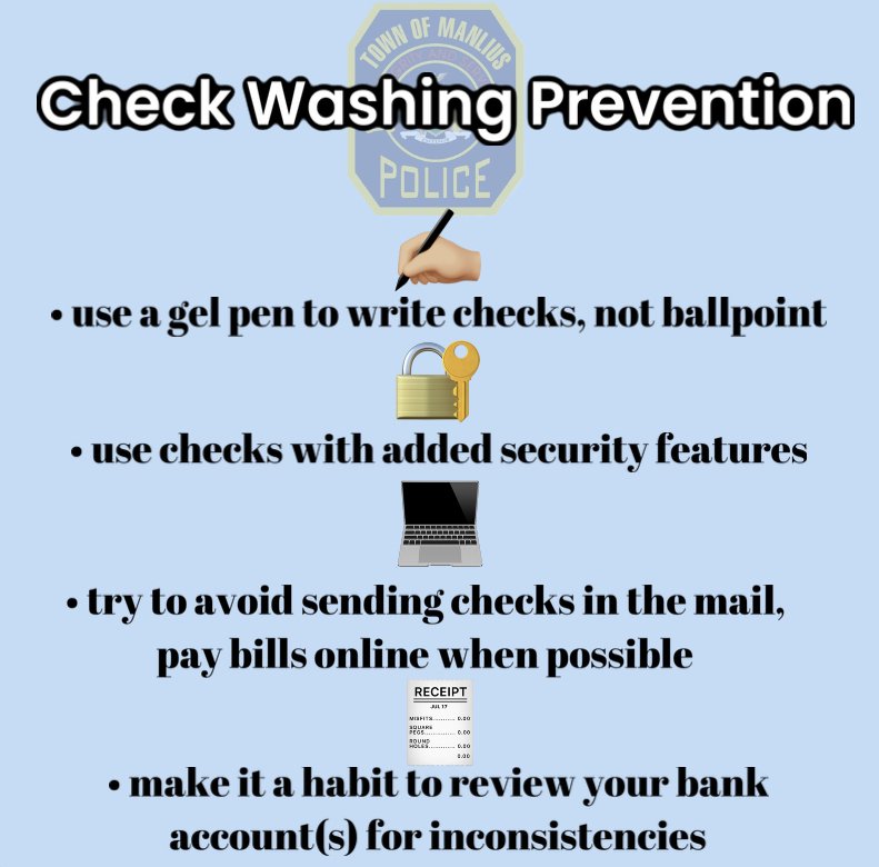 A graphic that consists of four tips to avoid check washing.