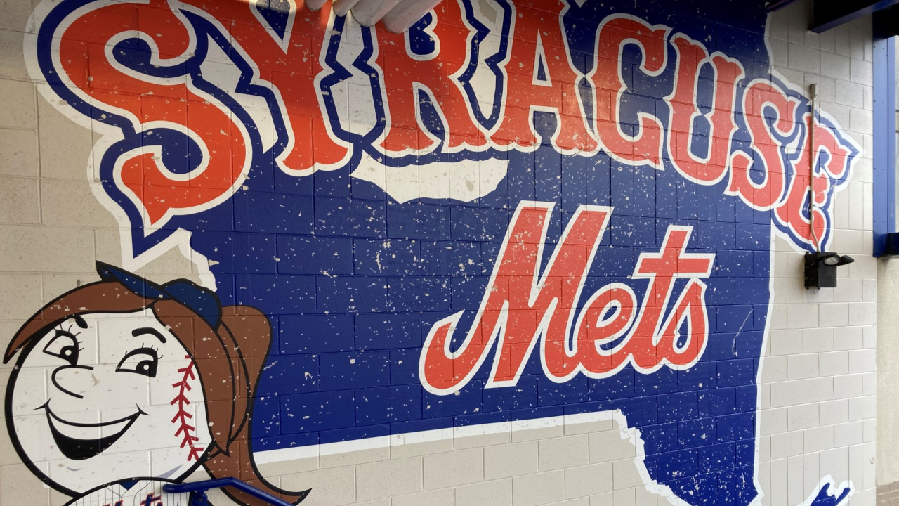 Syracuse Mets painting upon stairs at front gate.