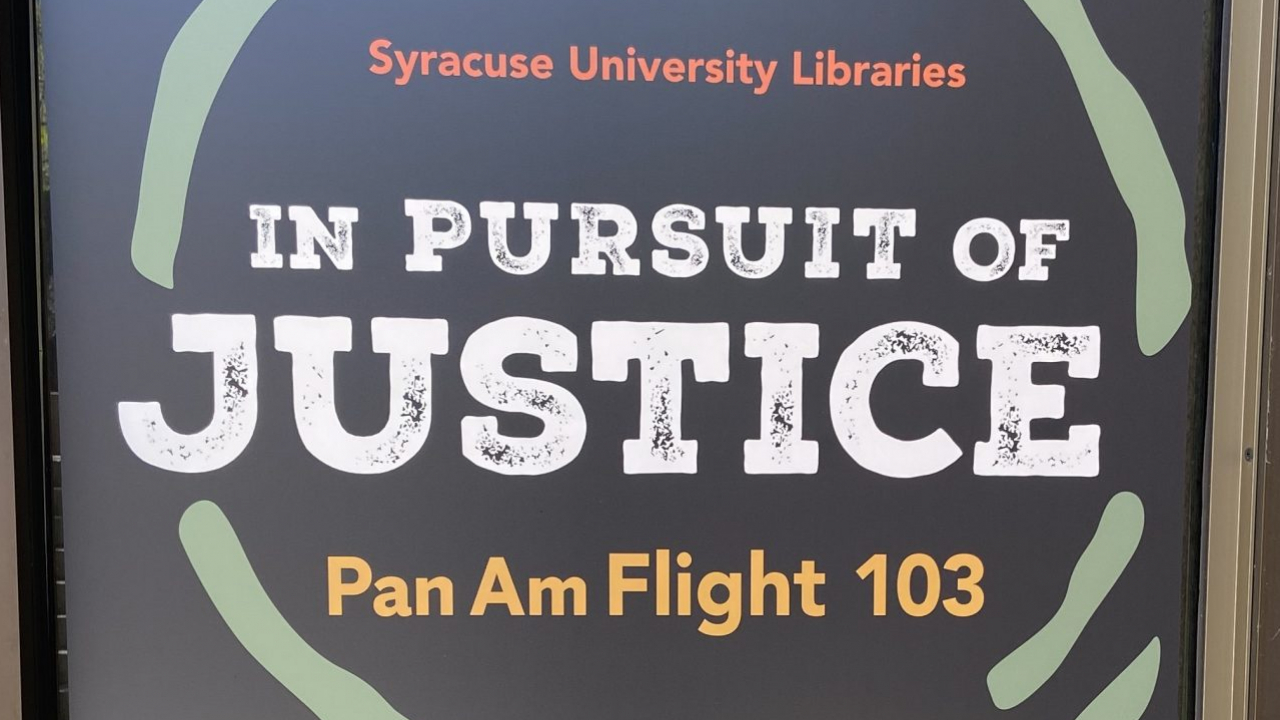 Photo of flyer advertising Pan Am Flight 103 Exhibit.