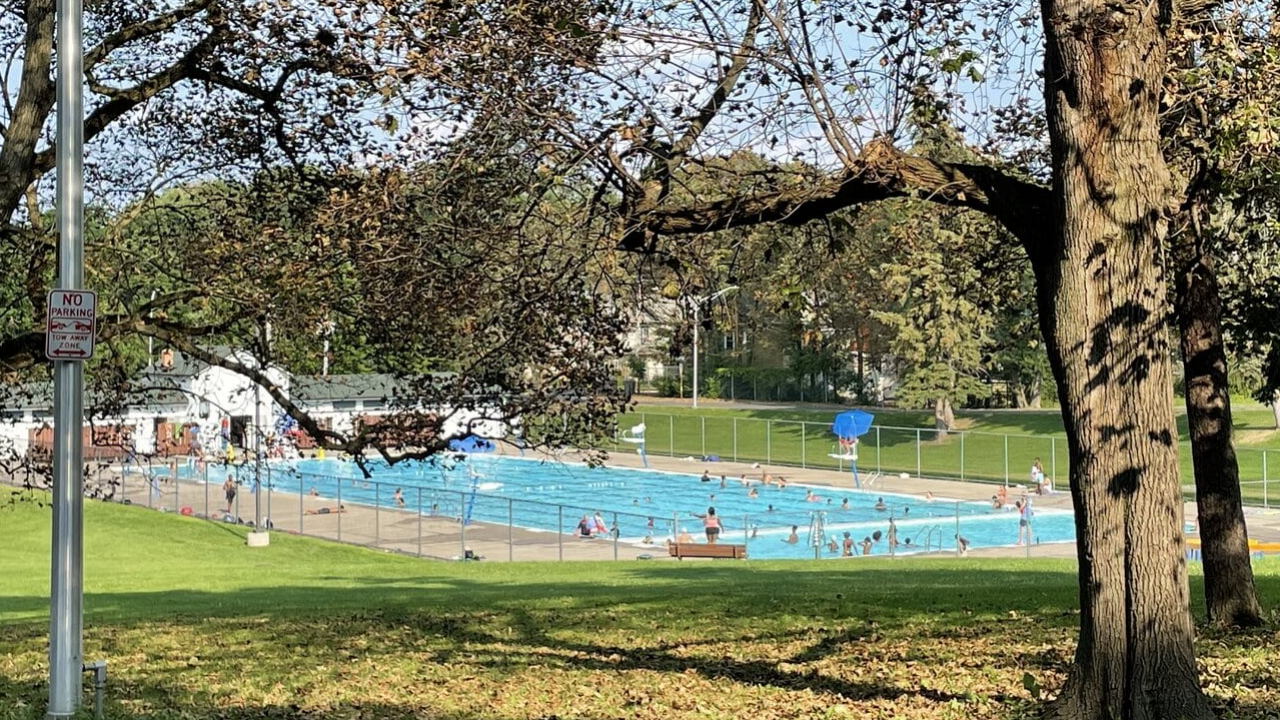 A view of Thornden Park pool from Thornden Park Drive.