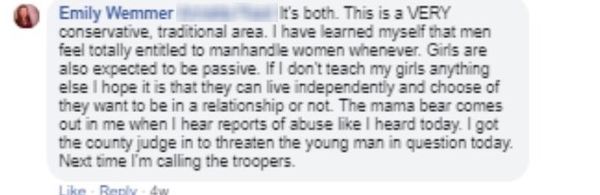 Screenshot of a comment posted by Sandy creek Principal Emily Wemmer from Syracuse.com