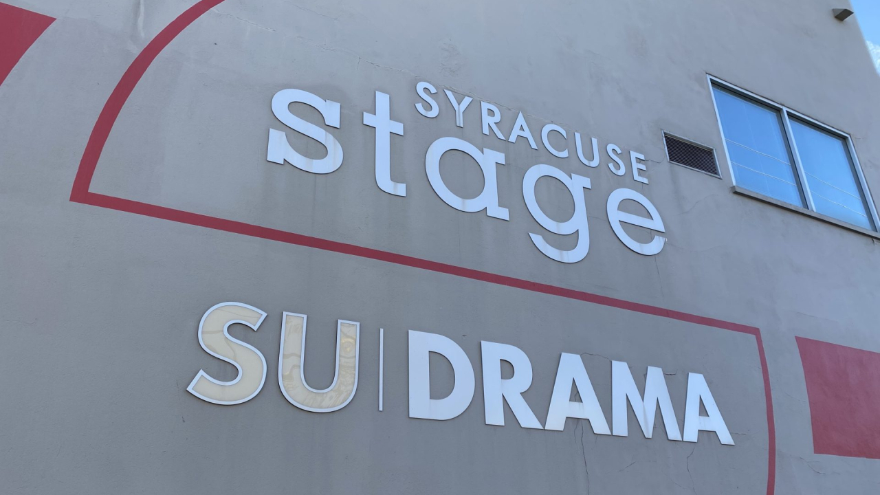 The signage outside Syracuse Stage.