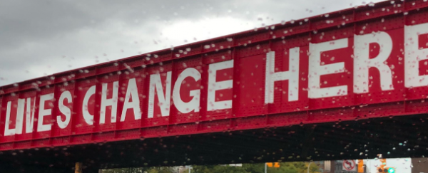 Bridge-sign in Syracuse, NY.