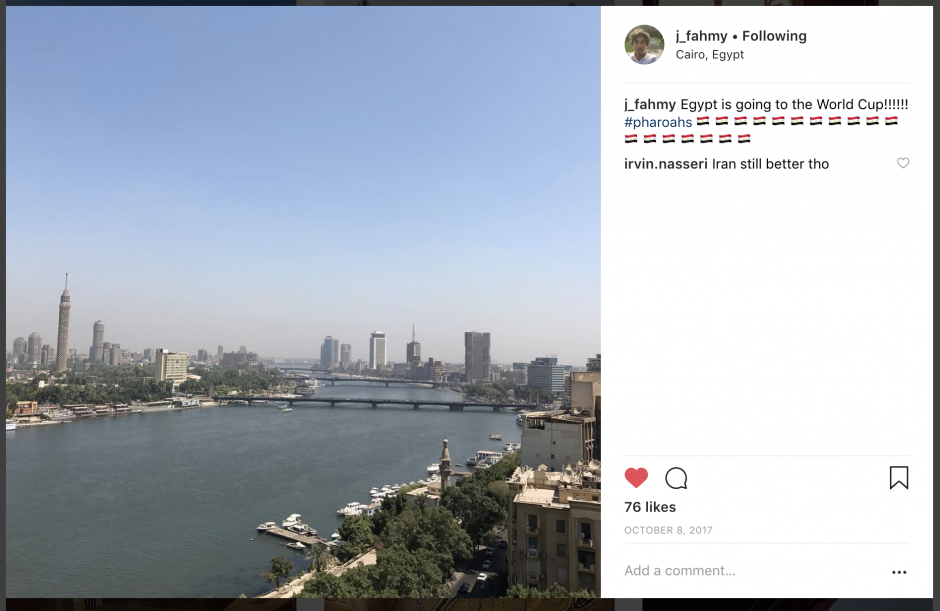 A screenshot of an instagram post that is a photo of Egypt with the caption "Egypt is going to the world cup."