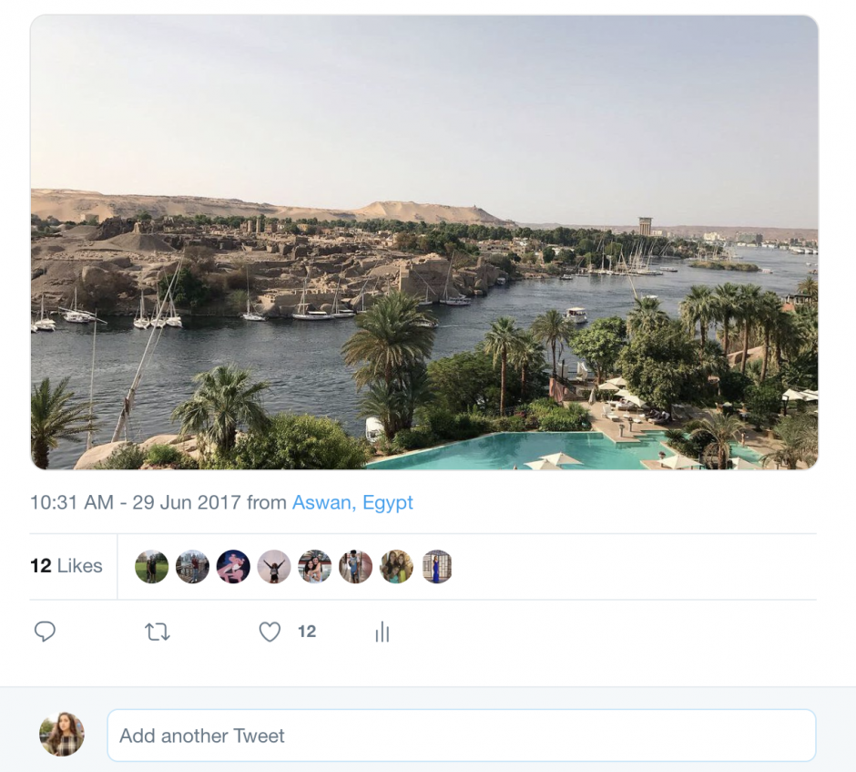 A screenshot of a Twitter post that is a view of Aswan, Egypt.