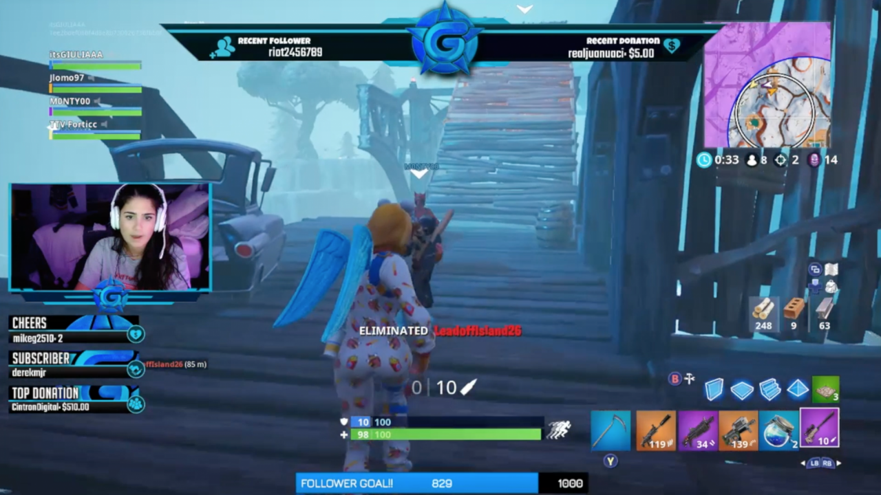 A clip from the game fortnite being streamed on Twitch