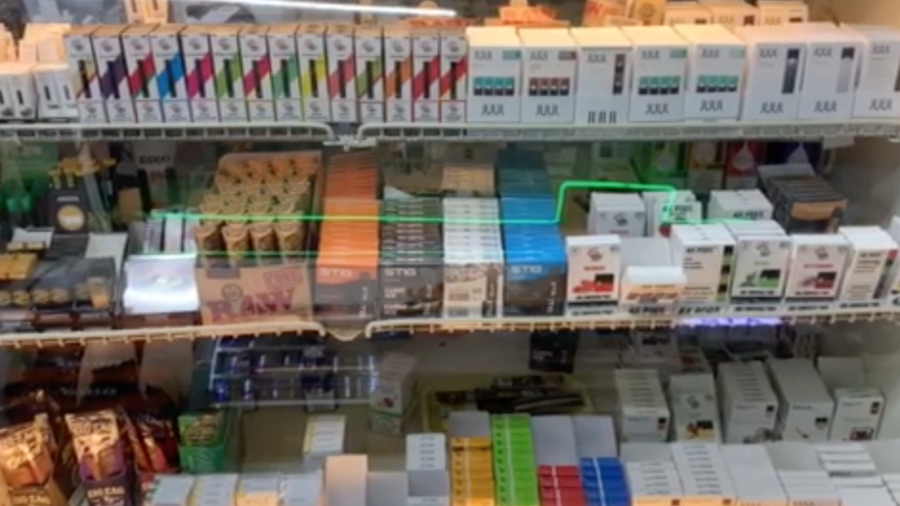 Flavored JUUL Pods on display in a convenience store located on Marshall St.