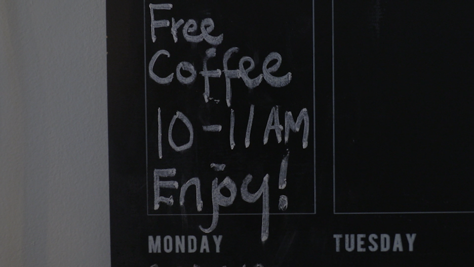 Free coffee on Mondays.