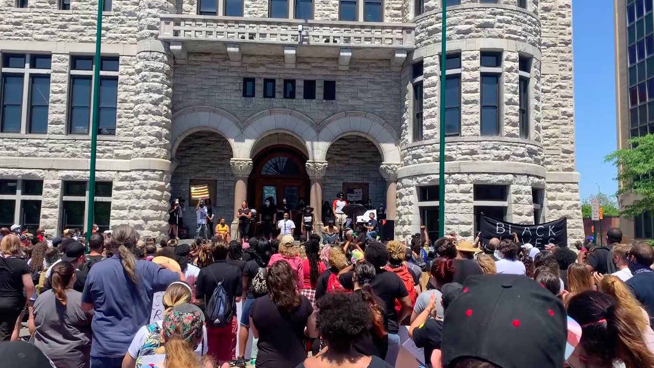 Protestors gathered outside of Syracuse City Hall, protesting the murder of George Floyd